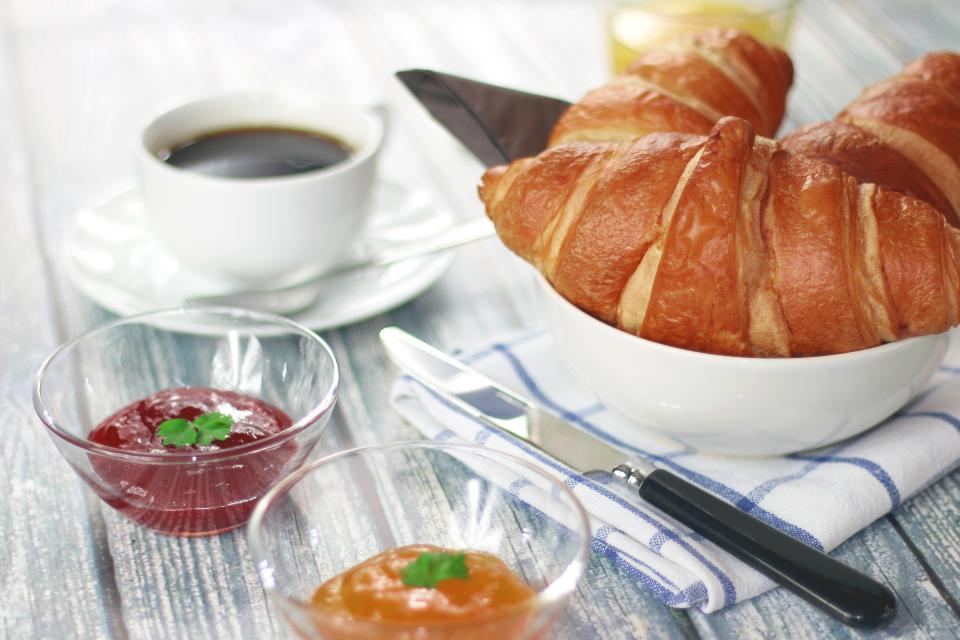 Coffee and pastries on the counter
