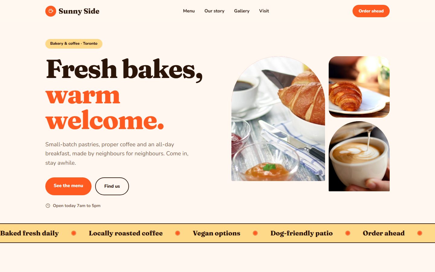 Sunny Side Café, sample café & bakery website
