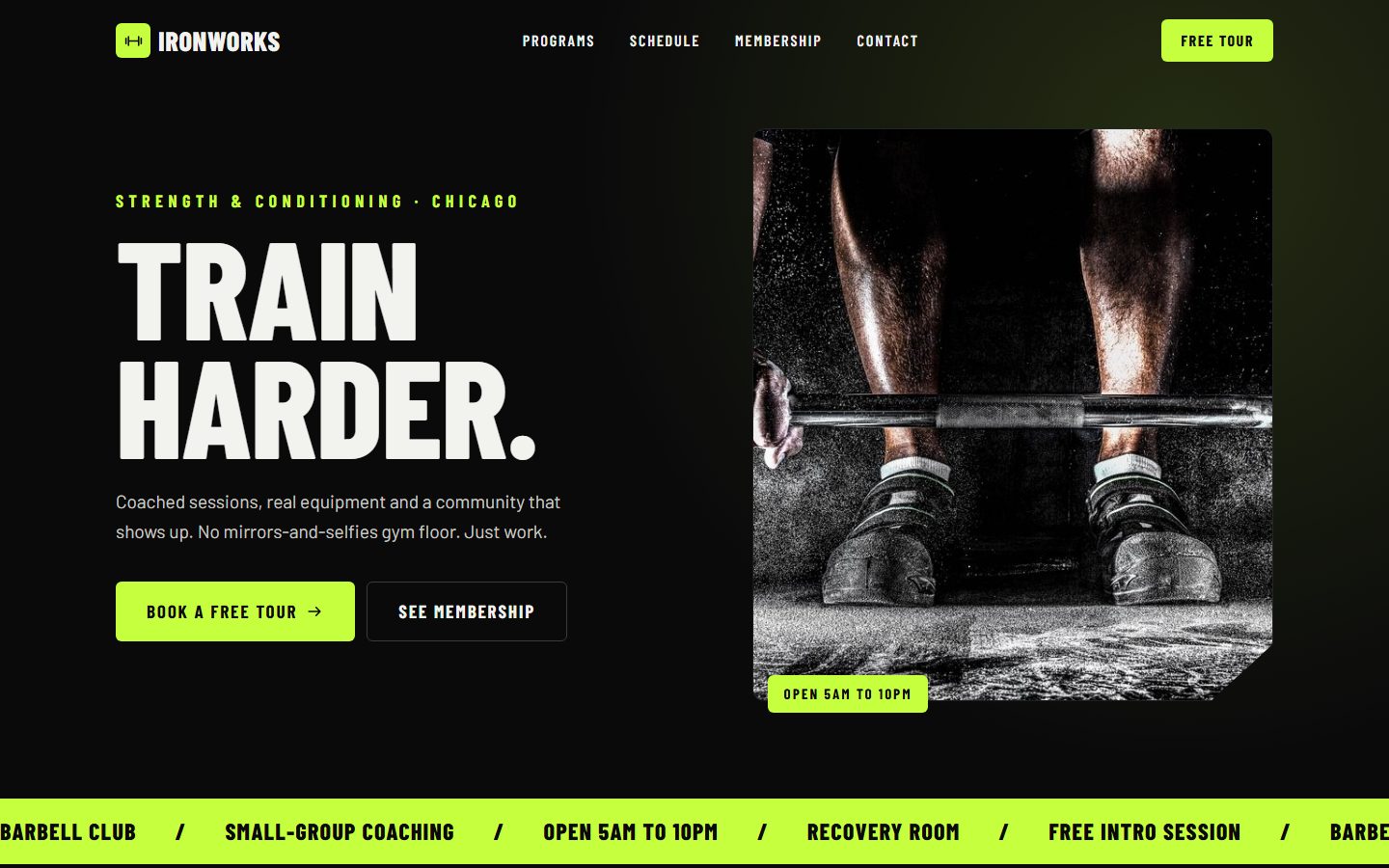 Ironworks Gym, sample gym website