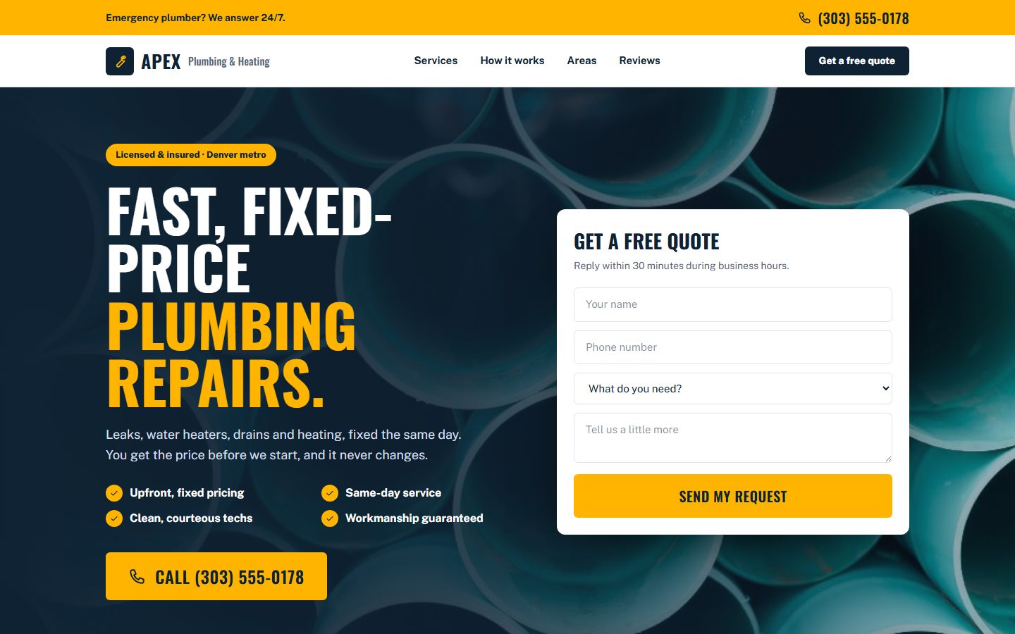 Apex Plumbing & Heating, sample home services website