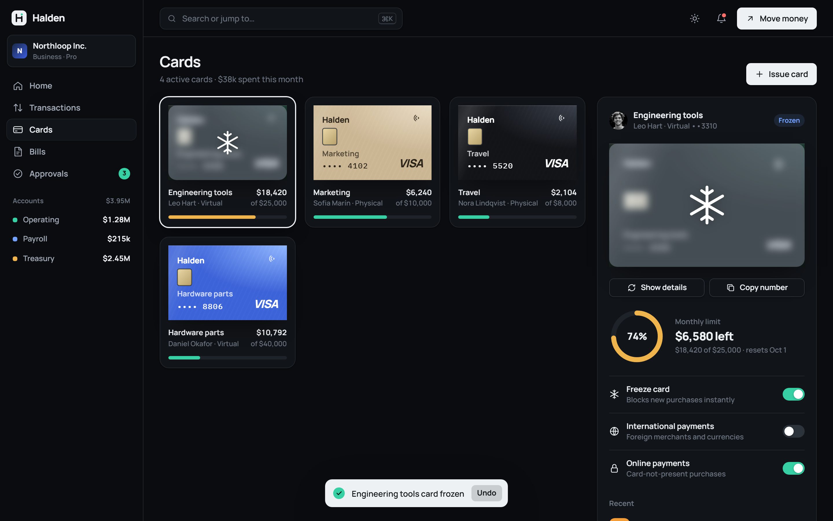 Frozen card in dark mode