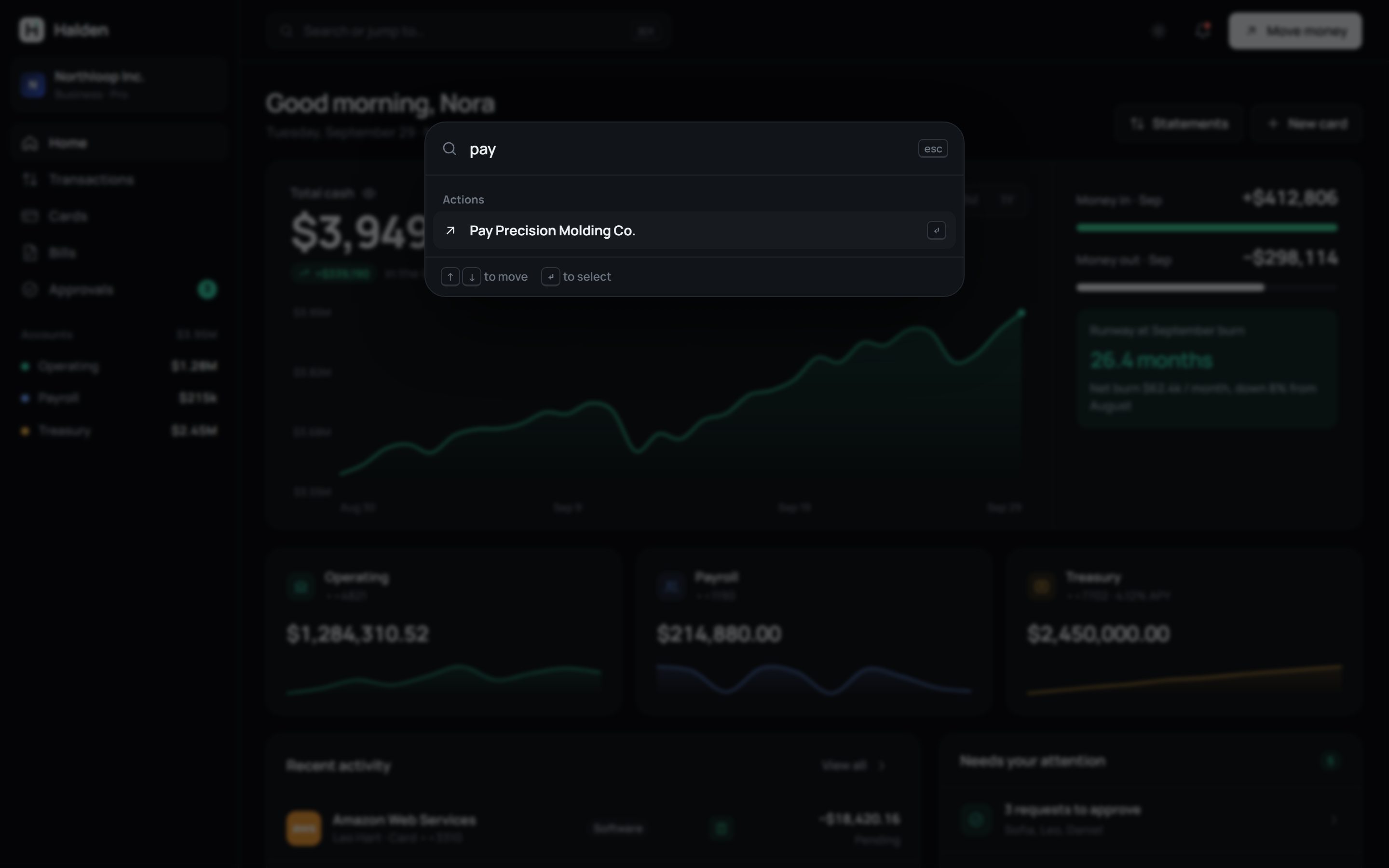 Command menu in dark mode