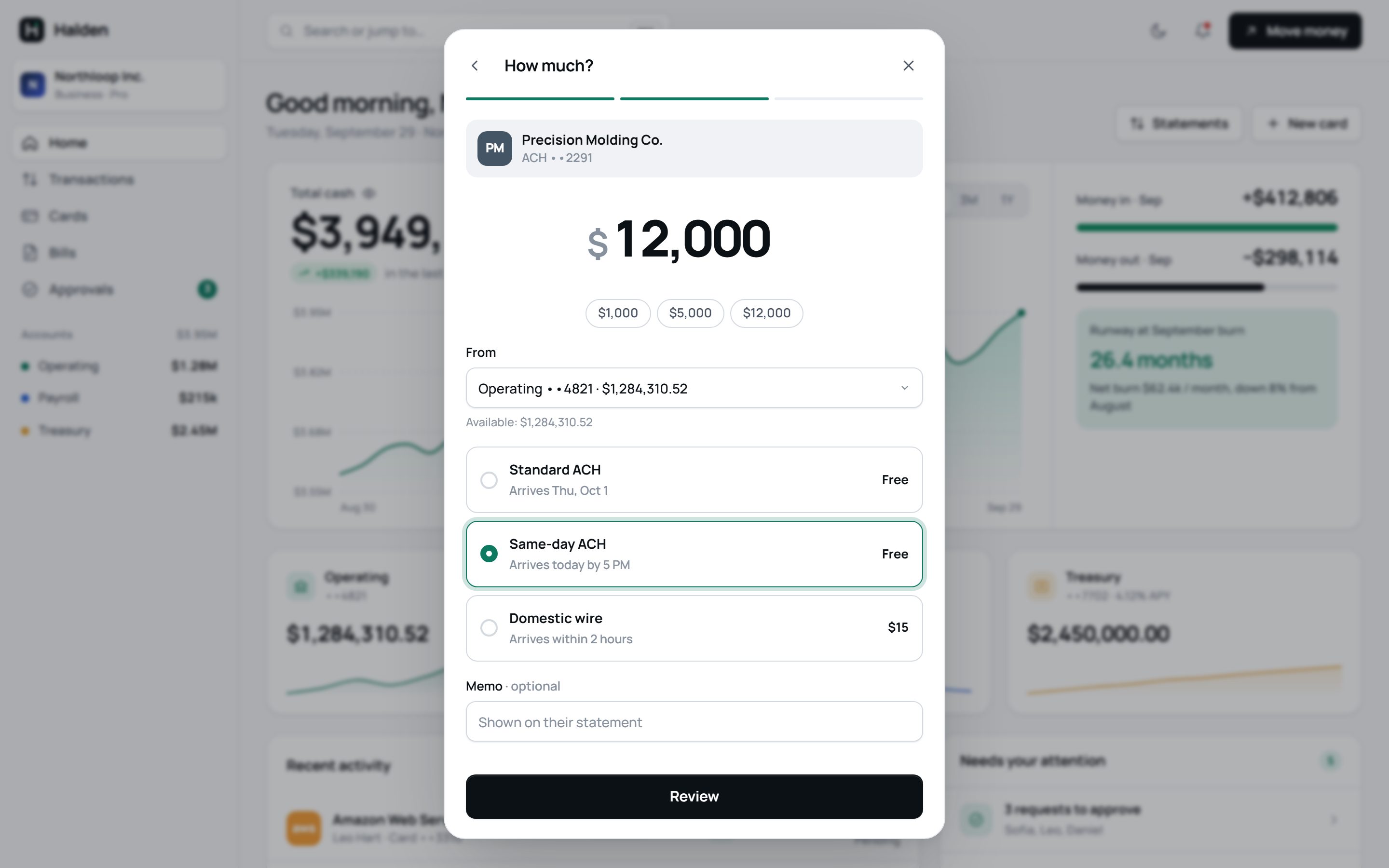 Send money: amount and speed step