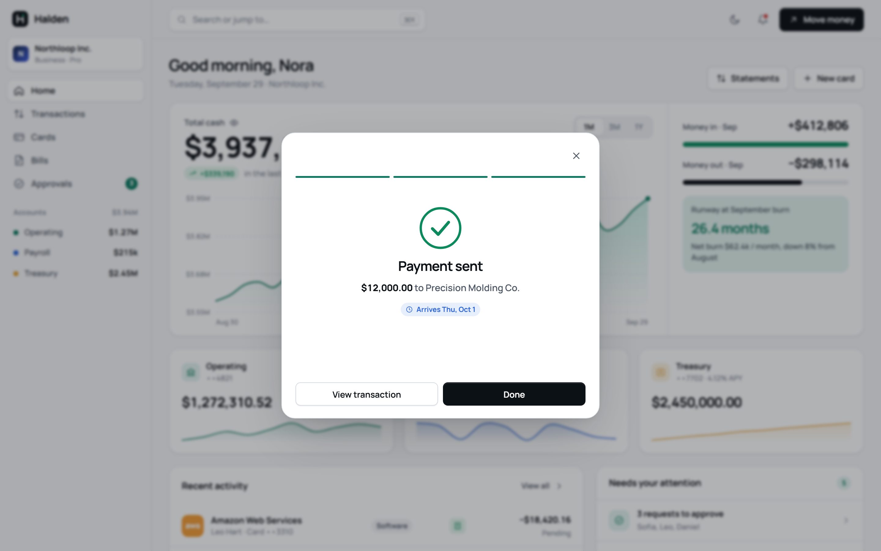 Send money: payment sent confirmation